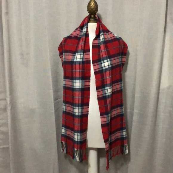 Italy Design “Cashmere Feel”Scarf-Red/White/Blue Plaid-Twisted Fringe-70x12-EUC - Picture 7 of 14